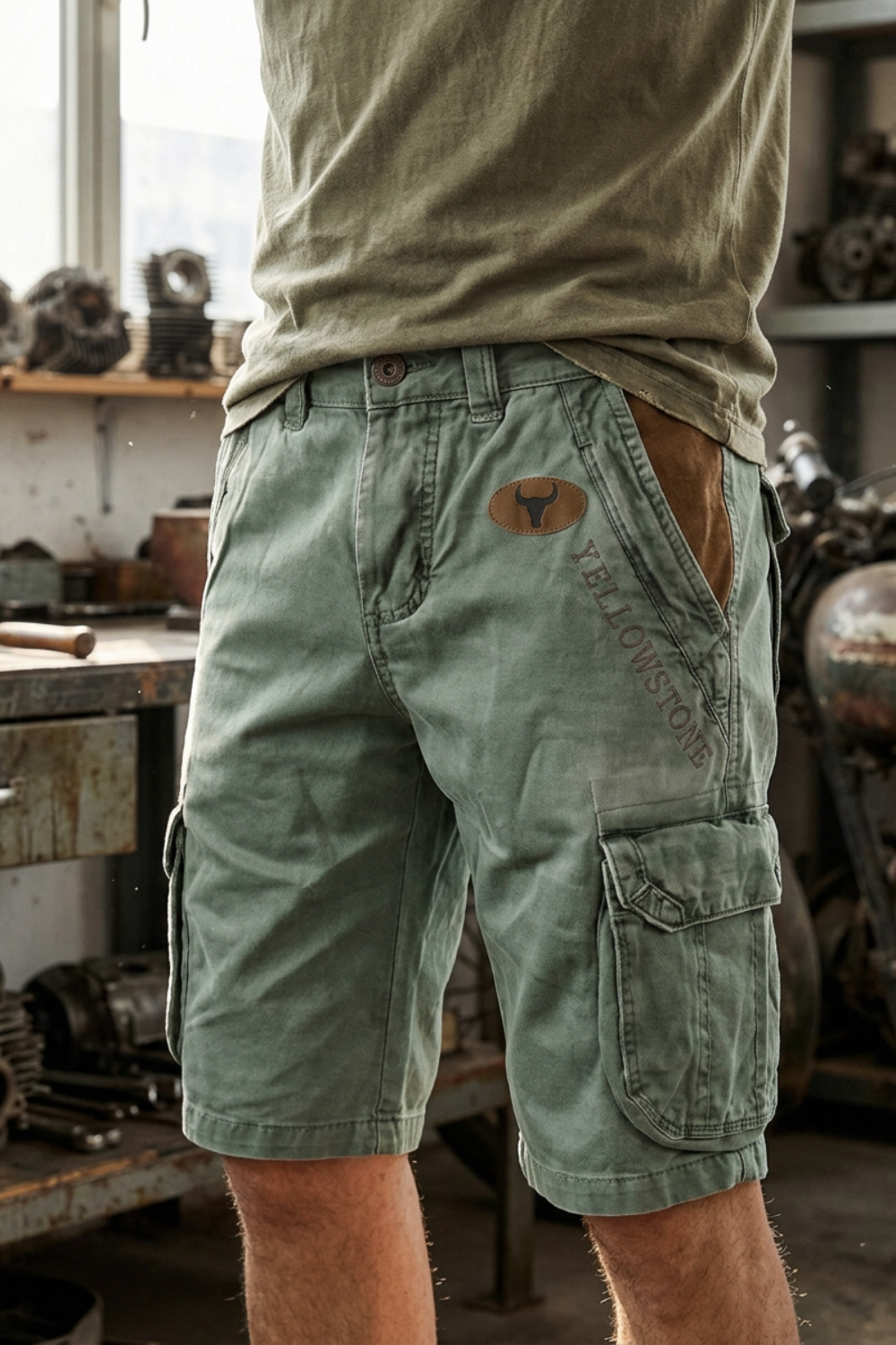 Men's Cargo Shorts with Pockets and Belt