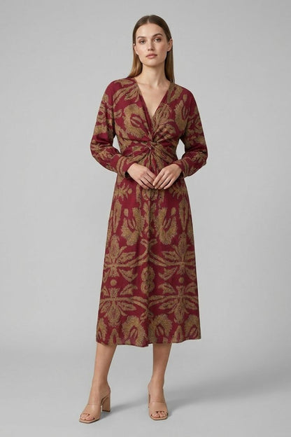 Midi Dress for Women in Wrap Style with V-Neck