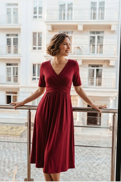 Women's Wrap Midi Dress | V-Neck