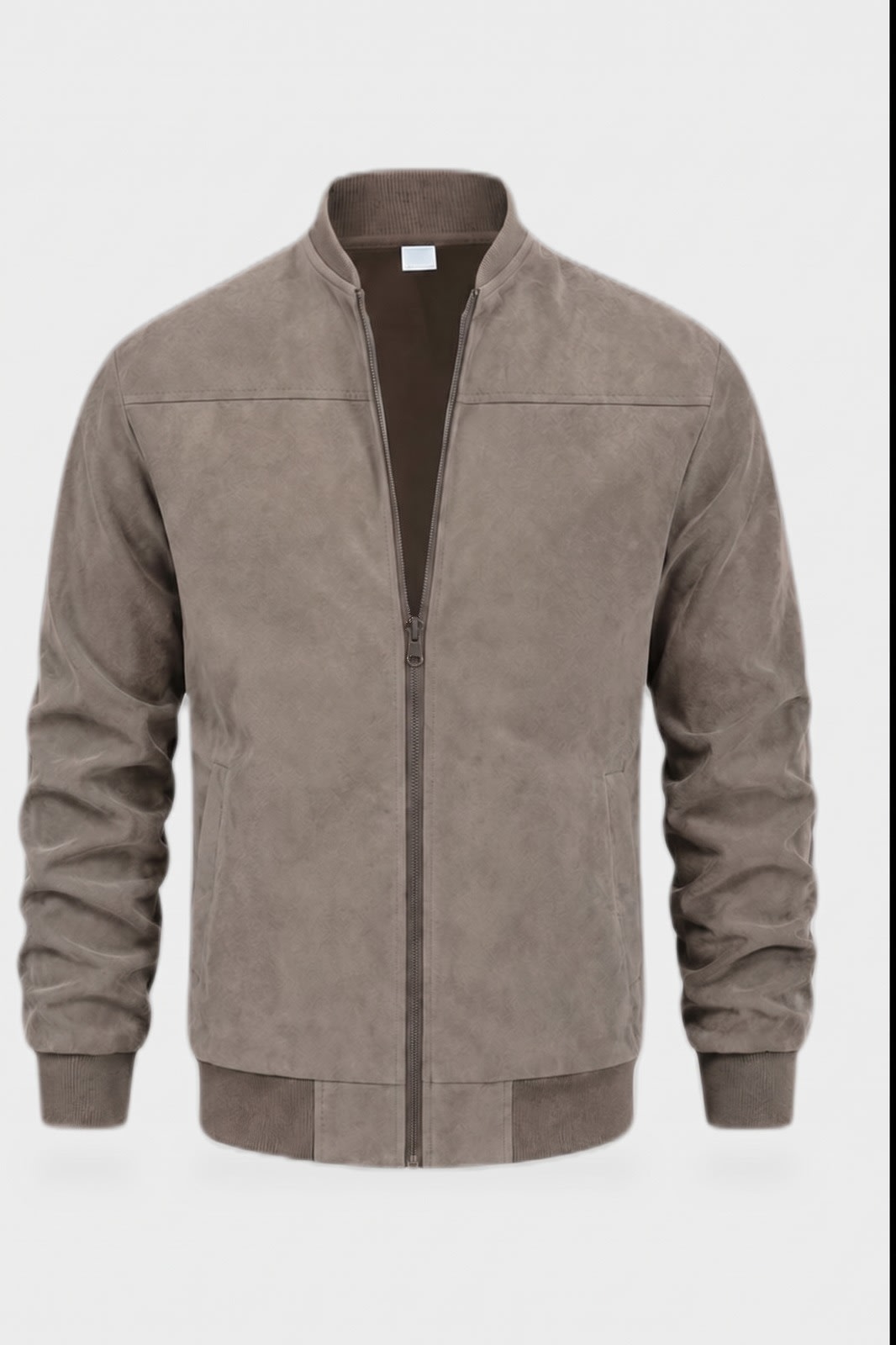 Men's Bomber Jacket | Stand Collar — Khaki — detail — on model