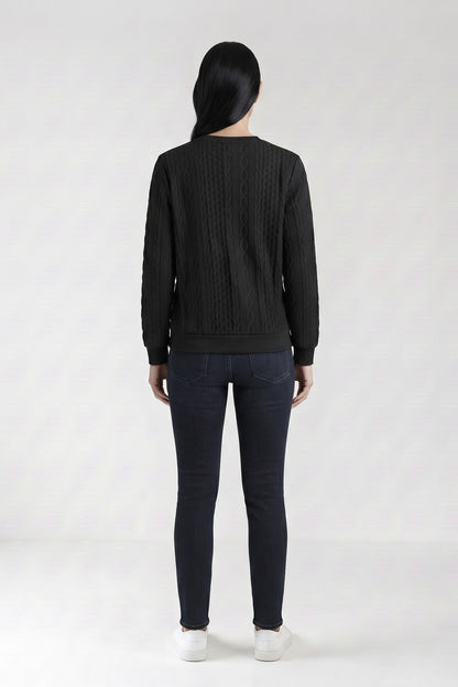 Women's Quarter-Zip Sweatshirt | Ribbed — Black — back view — on model
