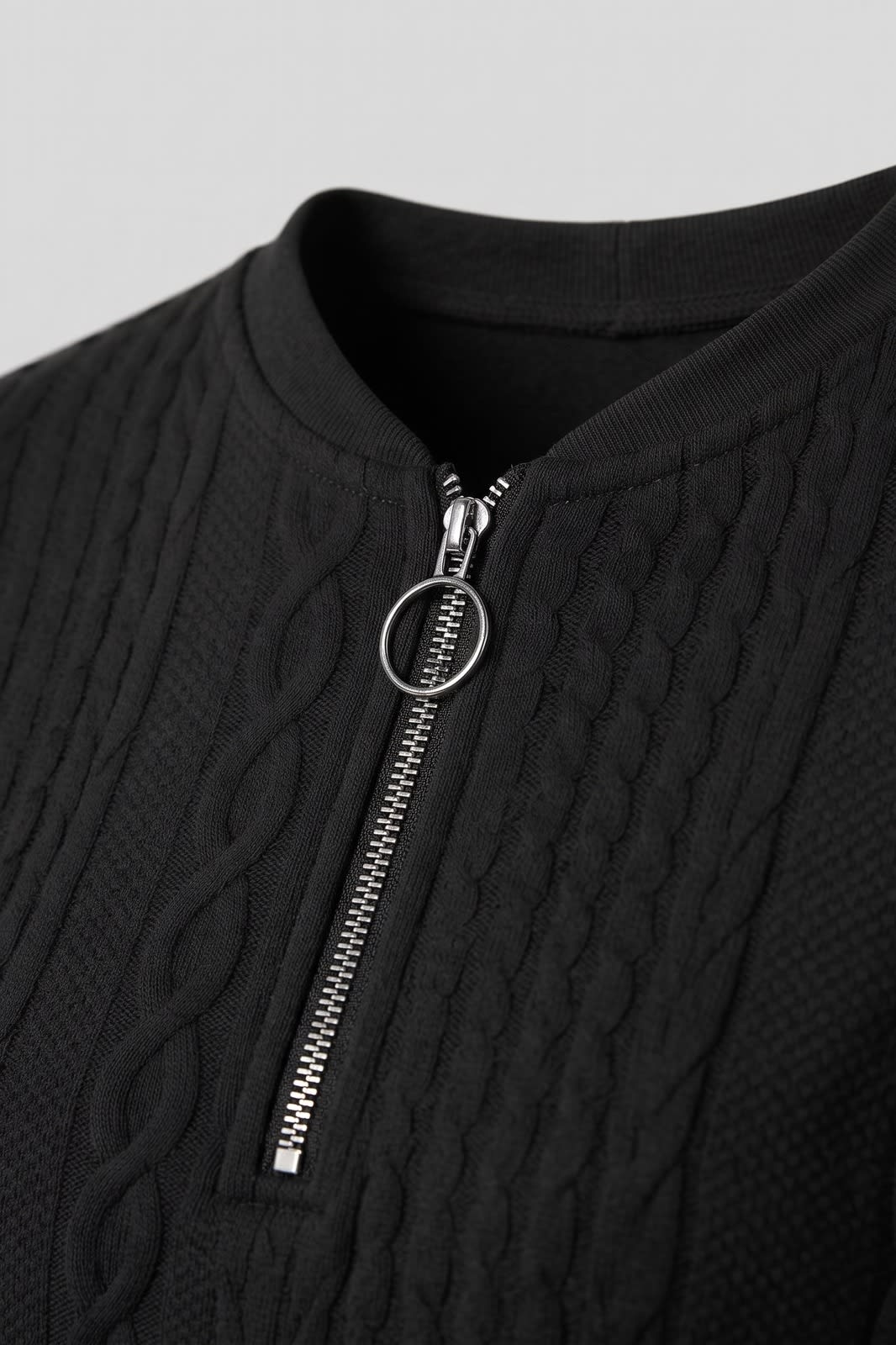 Women's Quarter-Zip Sweatshirt | Ribbed — Black — detail — on model