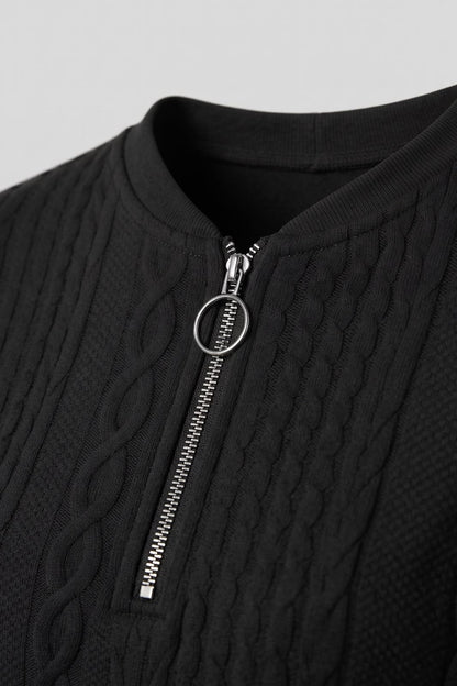 Women's Quarter-Zip Sweatshirt | Ribbed — Black — detail — on model