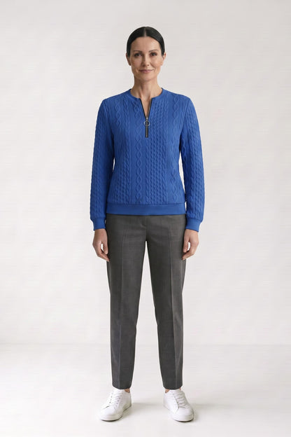Women's Quarter-Zip Sweatshirt | Ribbed — Blue — front view — on model