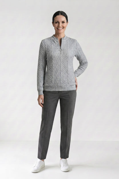 Women's Quarter-Zip Sweatshirt | Ribbed — Grey — front view — on model
