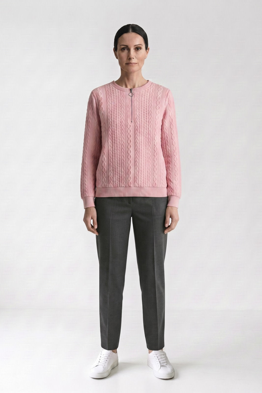 Women's Quarter-Zip Sweatshirt | Ribbed — Pink — front view — on model