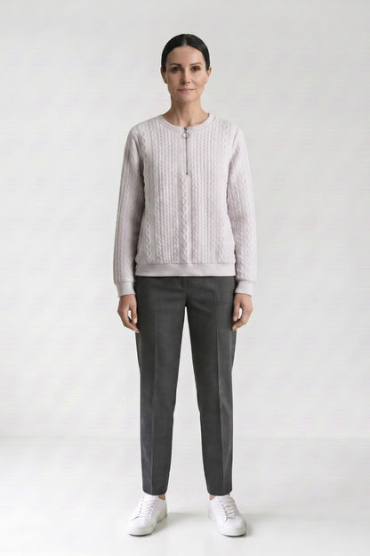 Women's Quarter-Zip Sweatshirt | Ribbed — White — front view — on model