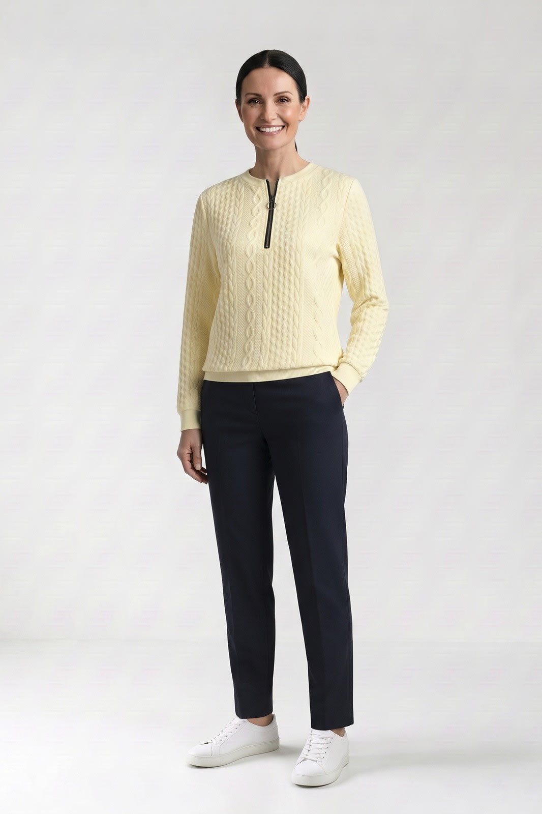 Women's Quarter-Zip Sweatshirt | Ribbed — Yellow — front view — on model