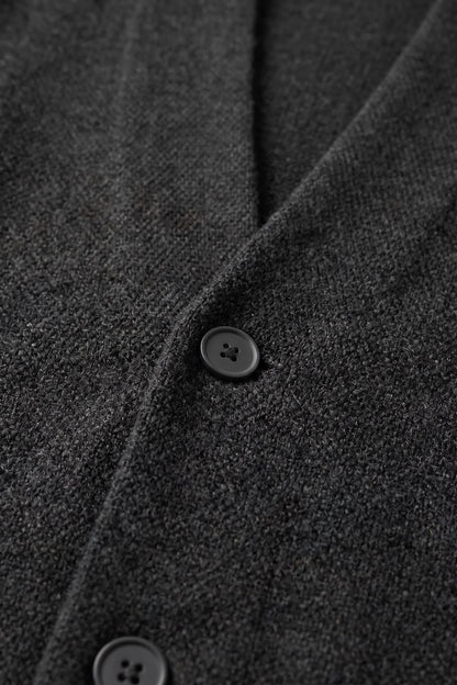 Men's Textured Cardigan | Stand Collar — Black — detail — on model