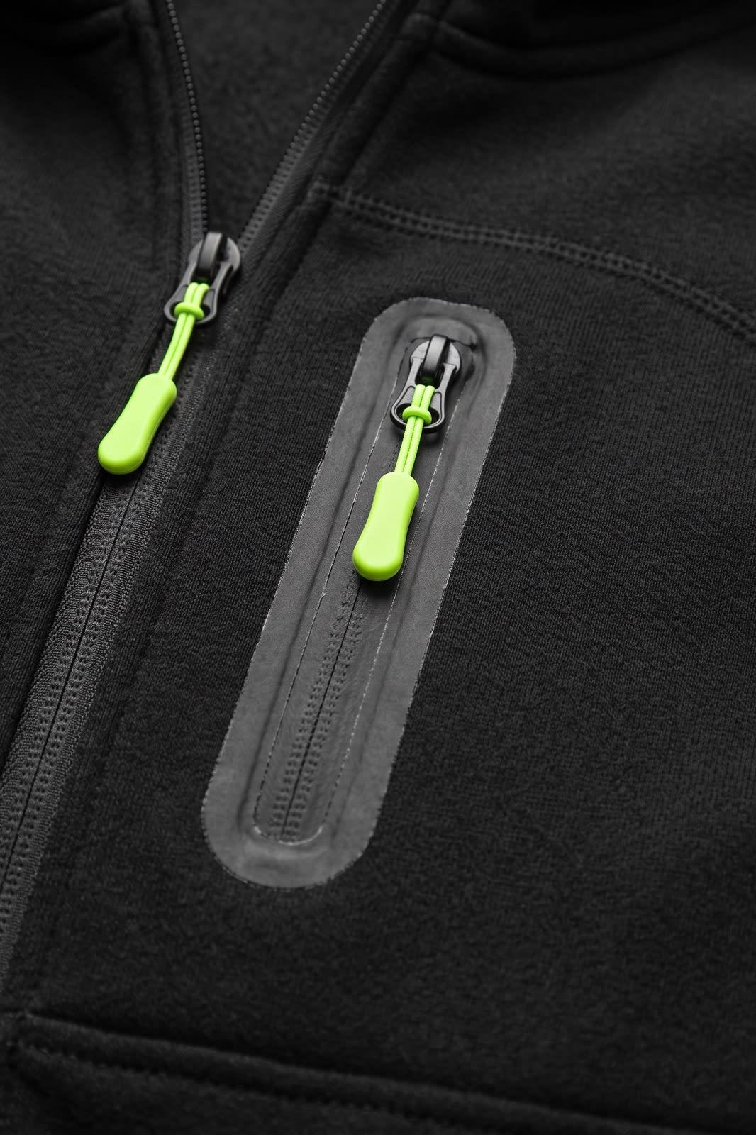 Men's Zip Hooded Jacket | Sleeve Pocket — Black — detail — on model
