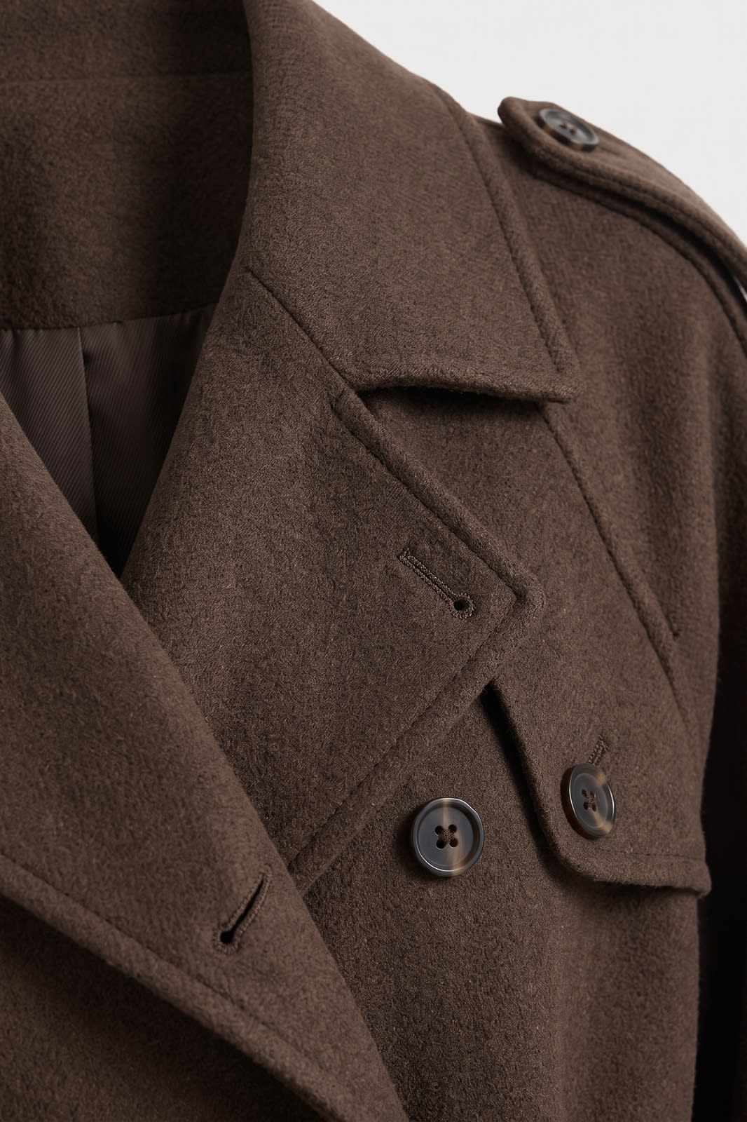 Women's Trench Coat | Waist Belt — Brown — detail — on model