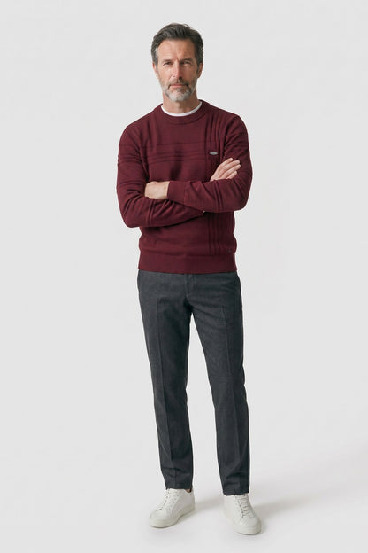 Men's Striped Crew Sweater | Ribbed Trim — Rot — front view — on model