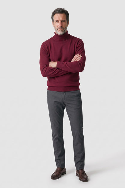 Men's Turtleneck Sweater | Ribbed Cuffs — Red — front view — on model