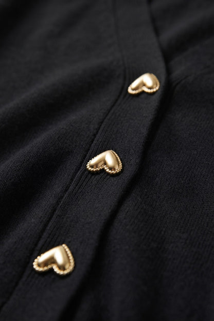 Women's Cropped Cardigan | V-Neck — Black — detail — on model