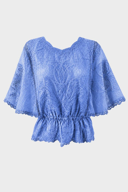 Women's Scalloped Lace Blouse | Peplum Hem