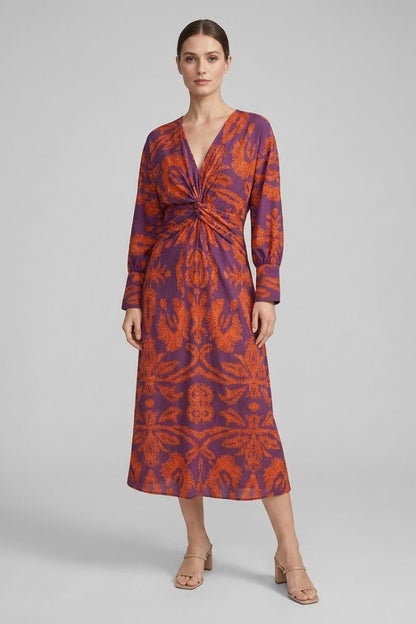 Midi Dress for Women in Wrap Style with V-Neck