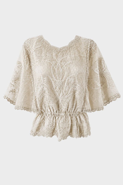 Women's Scalloped Lace Blouse | Peplum Hem