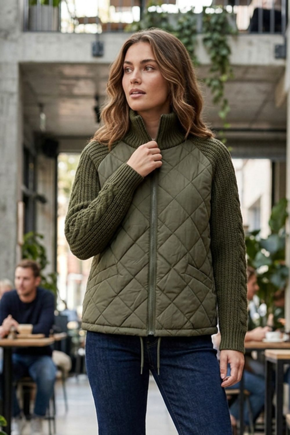 Women's Quilted Jacket | Ribbed Collar