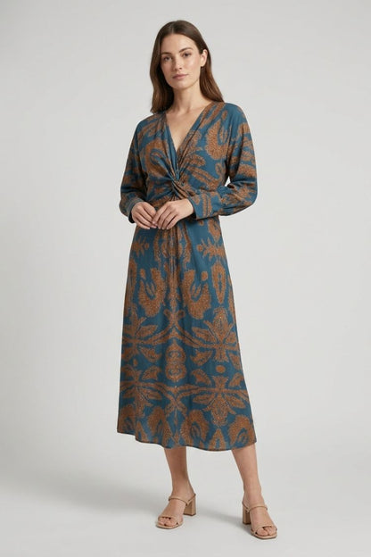 Midi Dress for Women in Wrap Style with V-Neck