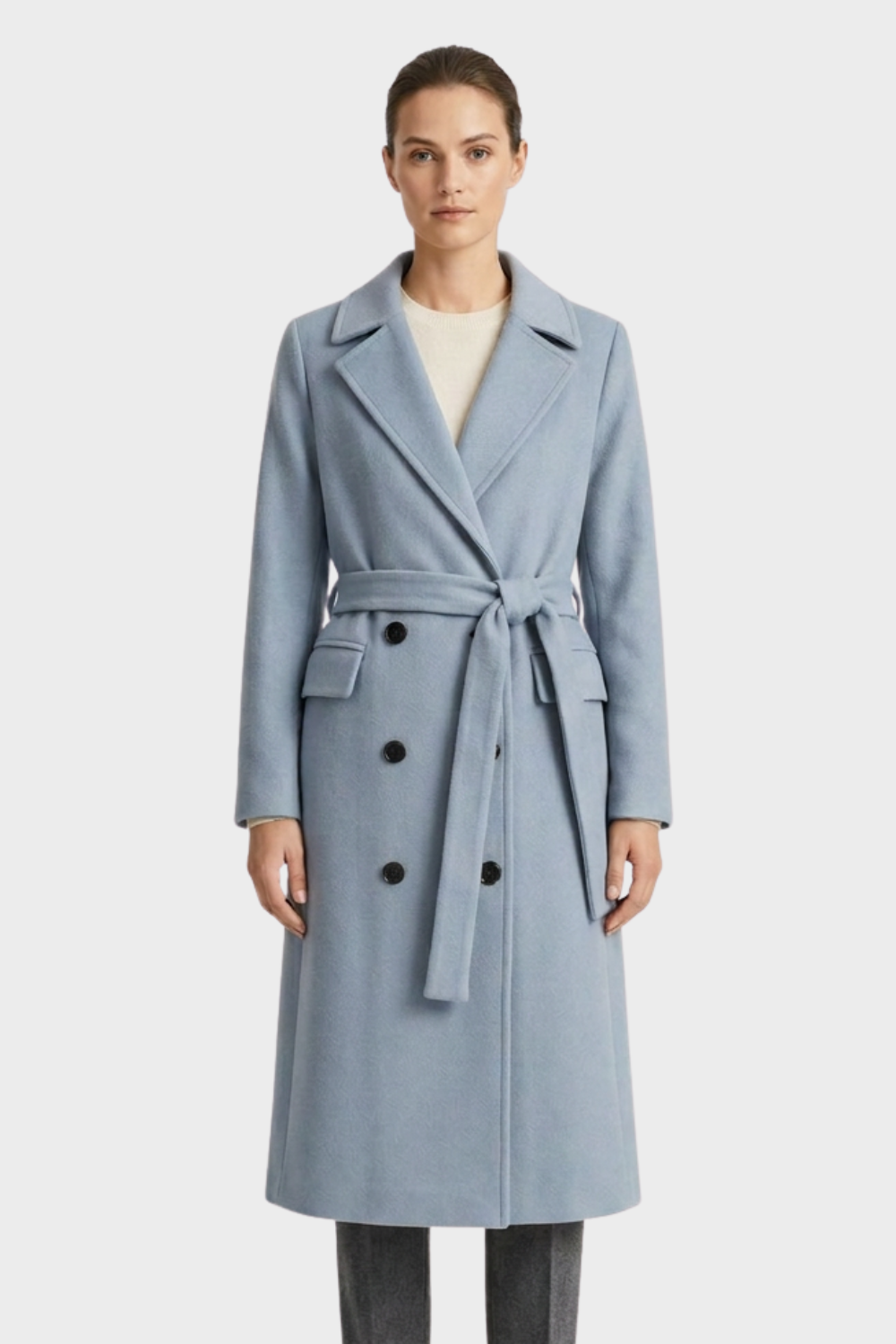 Women's Coat with Belt and Notched Collar