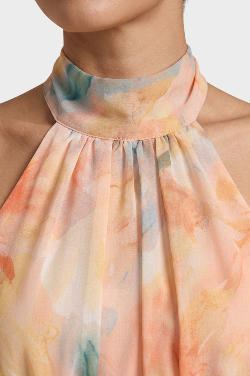 Women's Maxi Dress with Floral Pattern and Halter Neck