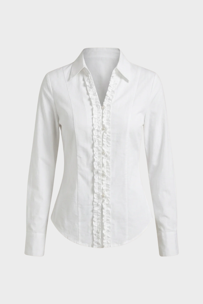 Women's Blouse with V-Neck and Button Placket