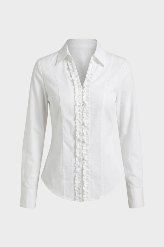 Women's Blouse with V-Neck and Button Placket