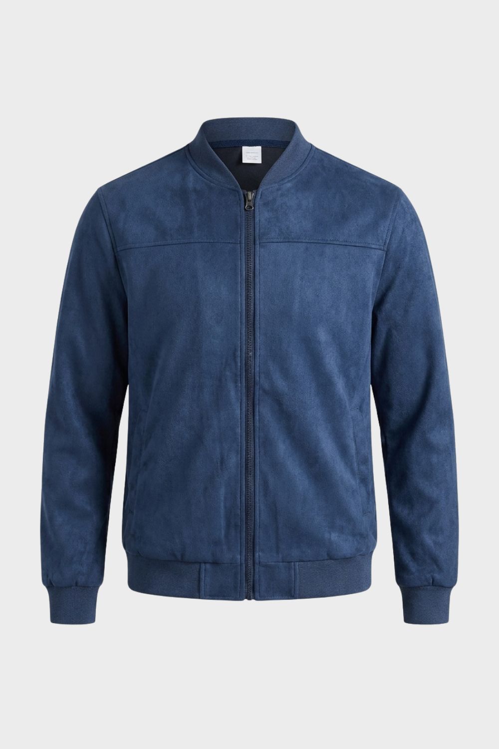 Men's Leather Jacket with Zip and Stand-Up Collar