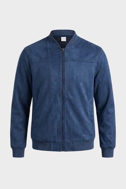 Men's Leather Jacket with Zip and Stand-Up Collar