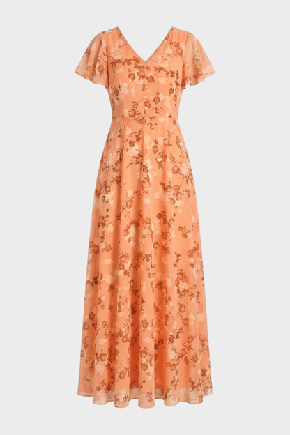 Women's Floral Maxi | Flutter Sleeve