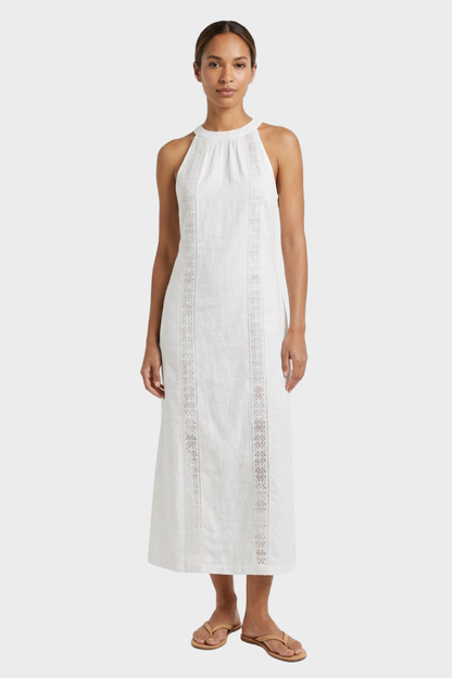 Women's Lace-Trim Linen Maxi | Slit
