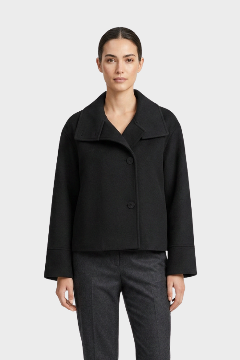 Women's Short Jacket with Notched Collar and Button Placket