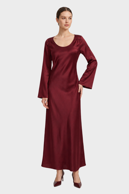 Women's Satin Maxi Dress | Long Sleeve