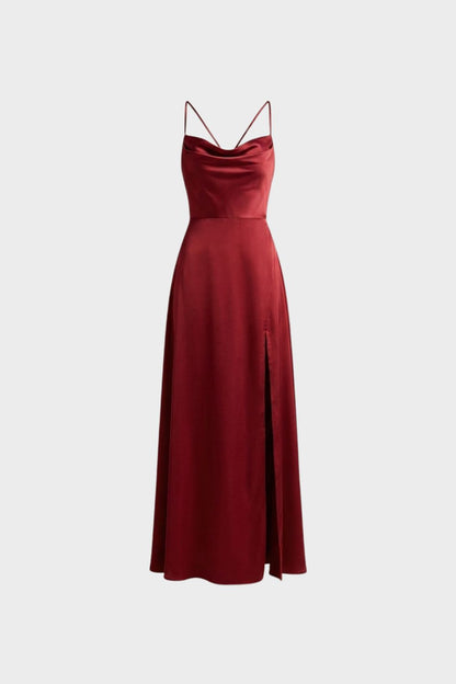Women's Cowl-Neck Satin Maxi | Slit