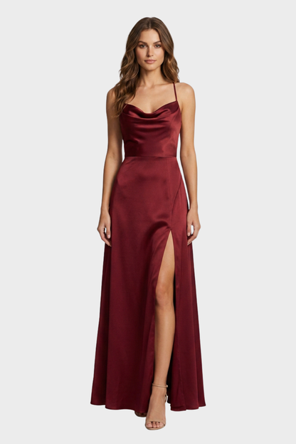 Women's Cowl-Neck Satin Maxi | Slit