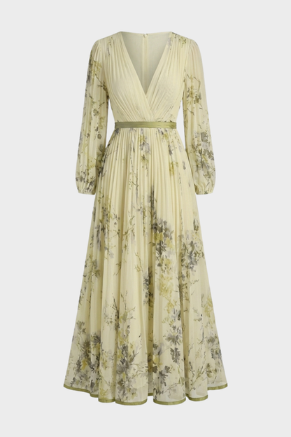 Women's Pleated Maxi Dress | V-Neck