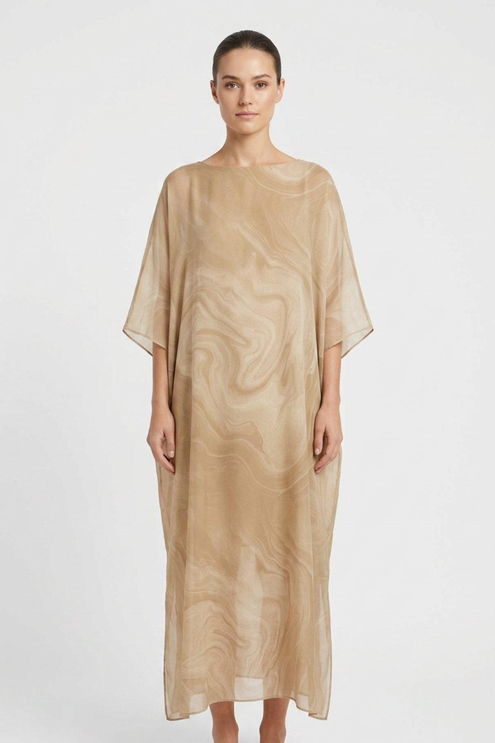 Maxi Dress for Women with Print and Short Sleeves