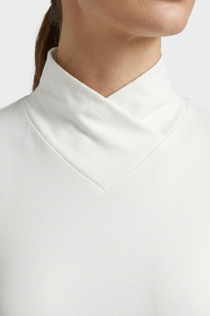 Women's Long Sleeve Top with Stand-up Collar and V-neck