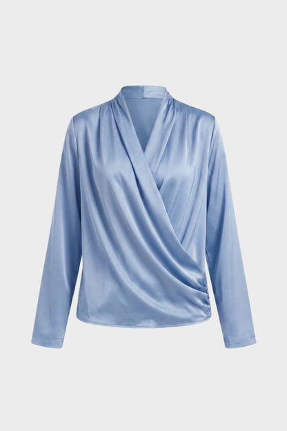 Women's Wrap Blouse with V-Neck and Long Sleeves