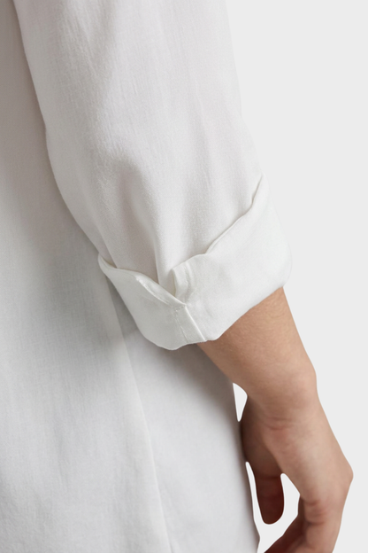 Women's White Long Sleeve Blouse with Collar and Button Placket