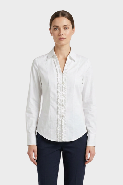Women's Blouse with V-Neck and Button Placket