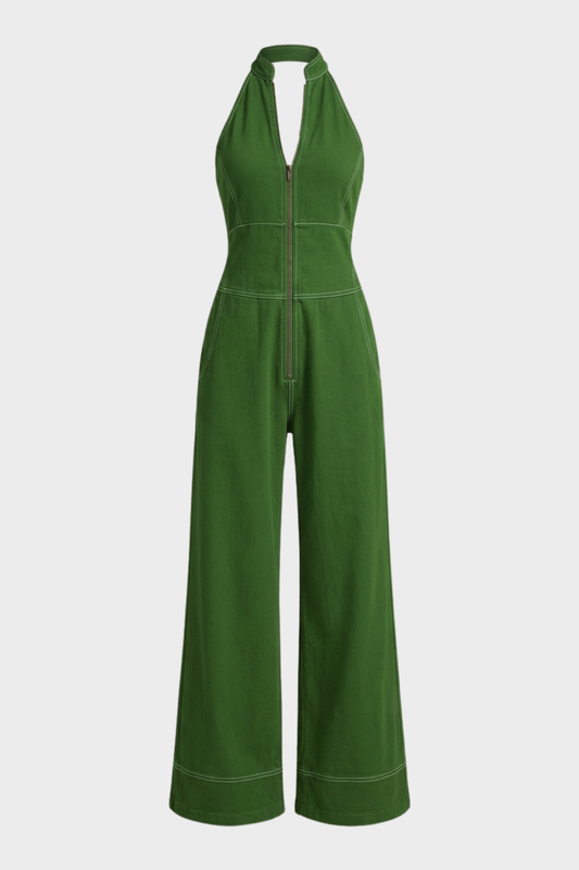 Women's Zip-Front Jumpsuit | Halter