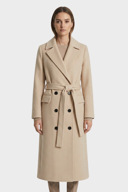 Women's Coat with Belt and Notched Collar