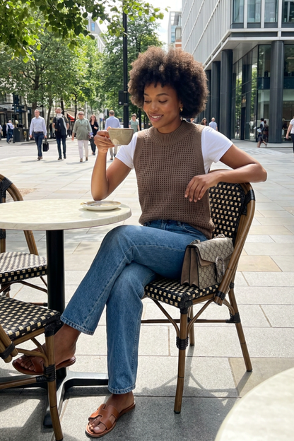 Sleeveless Knit Jumper for Women with Round Neck