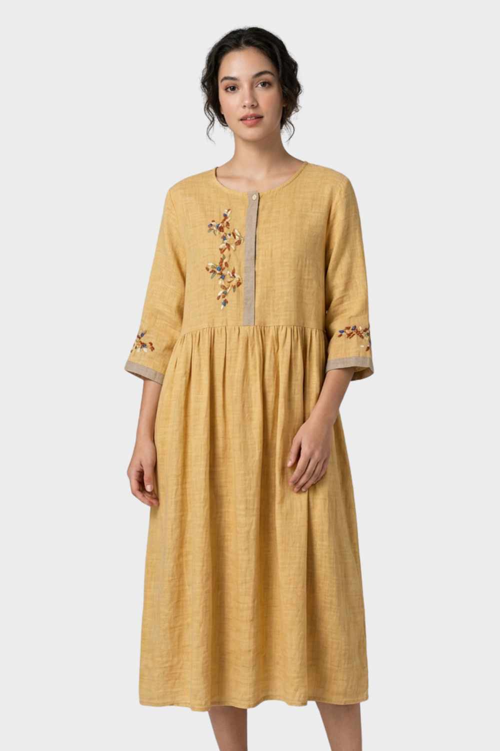 Women's Embroidered Midi Dress | Linen