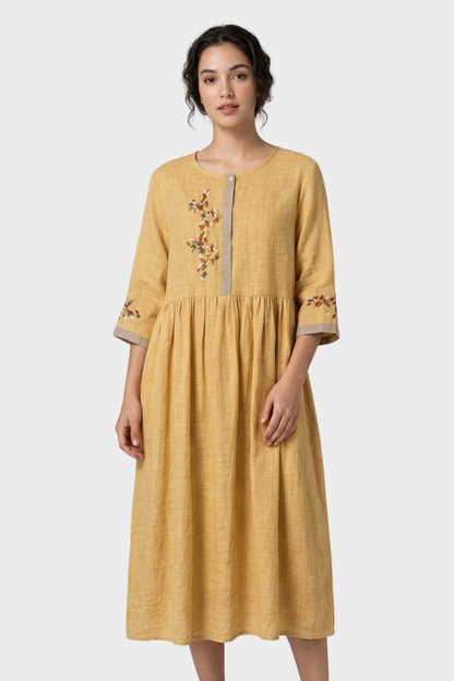 Women's Embroidered Midi Dress | Linen