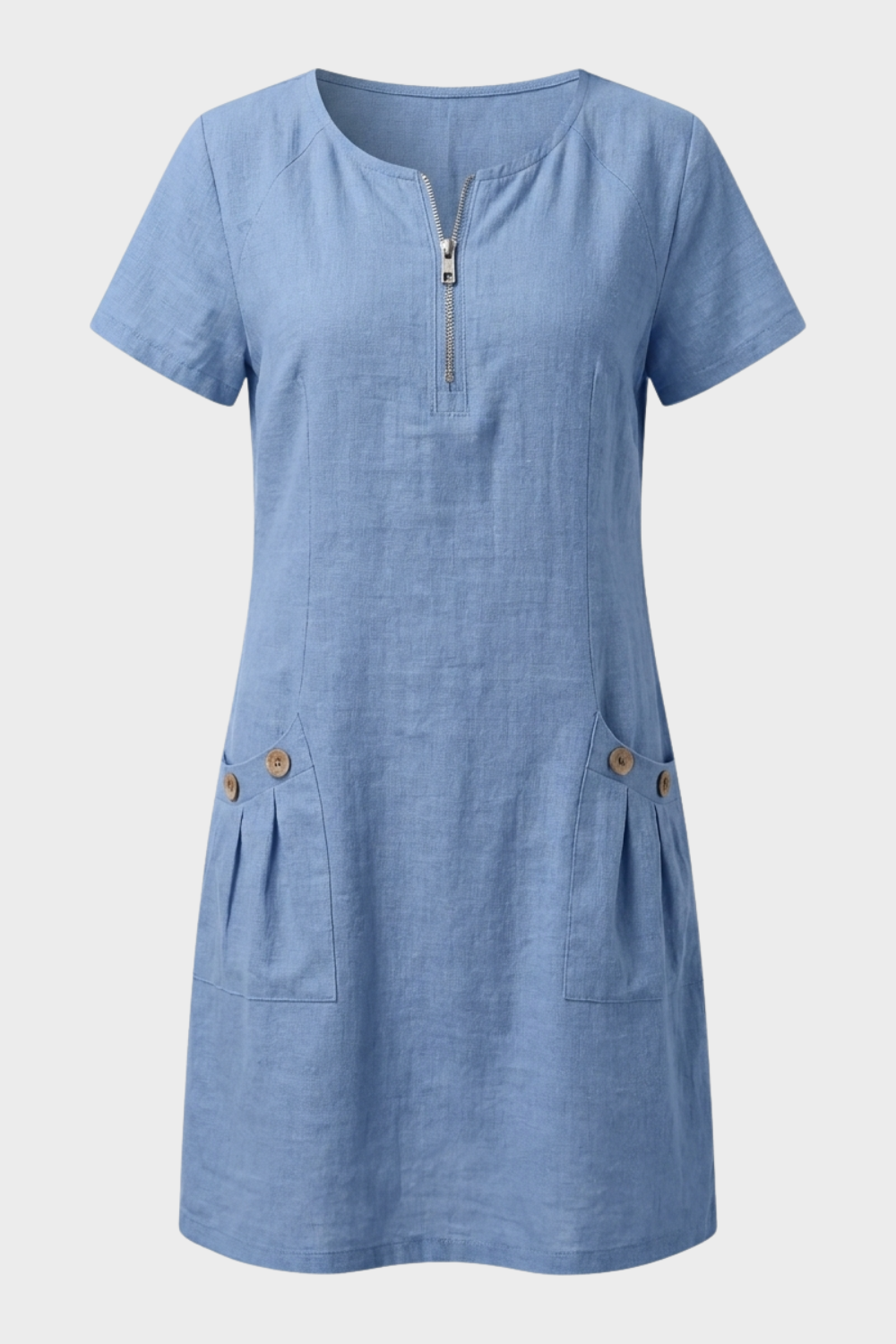 Women's Linen-Look Shift Dress | Zip Neck