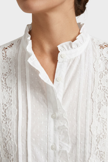 Women's Long Sleeve Blouse with Lace and Ruffles