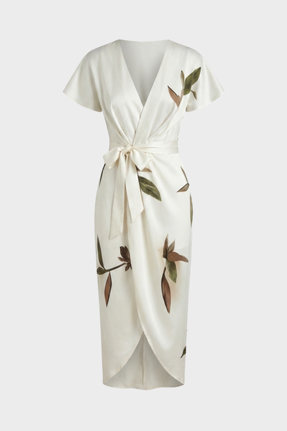 Women's Wrap Midi Dress | Leaf Print