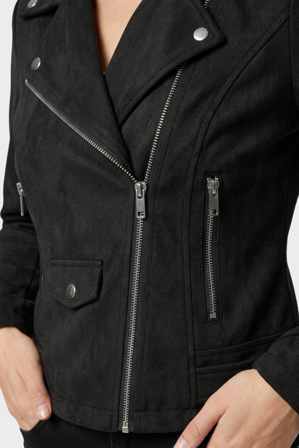 Women's Leather Biker Jacket with Zip